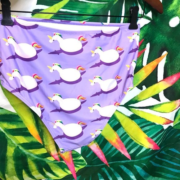 Nwt $50 Undercurrent Juniors Medium Purple Unicorn Tropical Vacation Swim Bikini - Picture 5 of 7